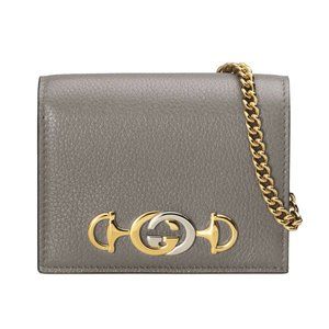 Gucci Zumi Horse-bit Card Case on a Chain Gray